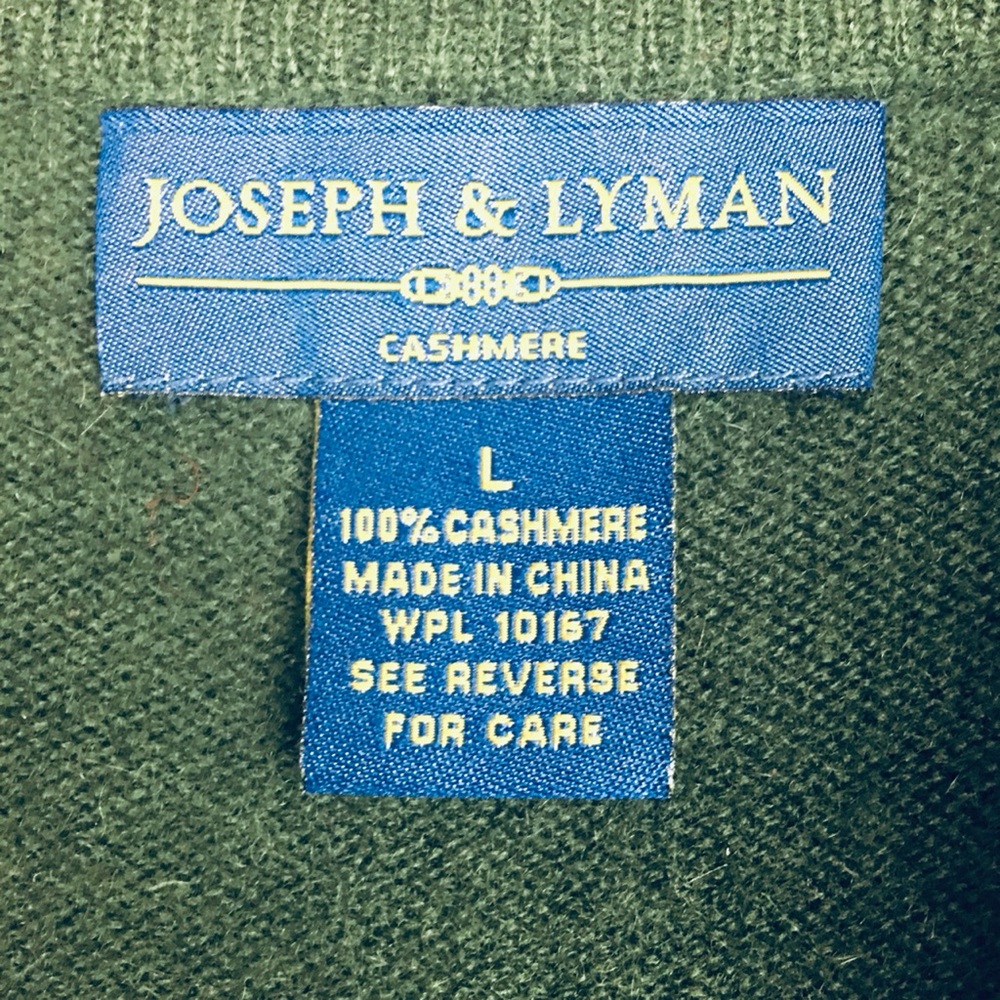 Joseph & Lyman Men's Green Cashmere 1/4-zip Mock-Neck Sweater Pullover Sz L - Picture 7 of 8
